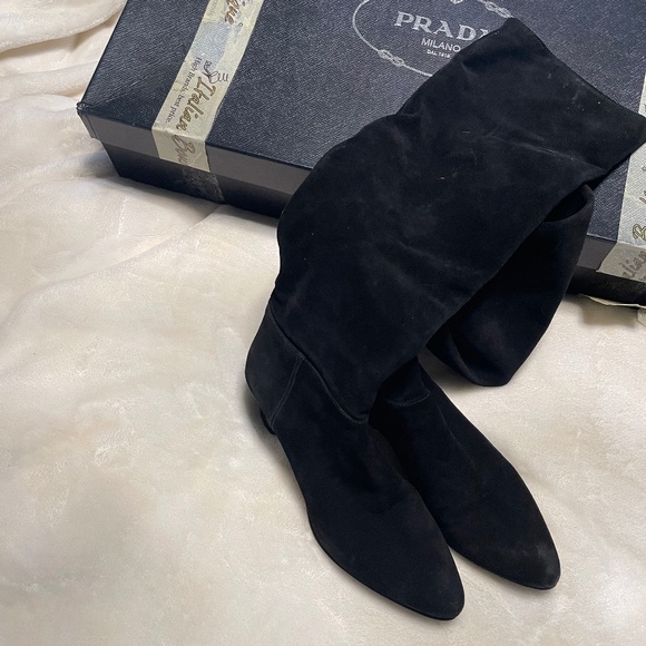 Prada authentic boots black suede knee high 8 8.5 - Picture 2 of 5